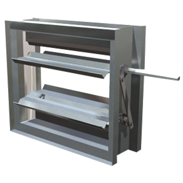 Class I, Galvanized Steel Hat Channel Frame and 3V Blade Control Damper, 12" w.g.