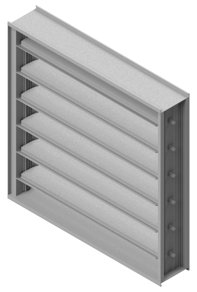 Airfoil Ultra Low Leakage, Aluminum Extruded, Narrow Control Damper with Blades Contained Within the Frame